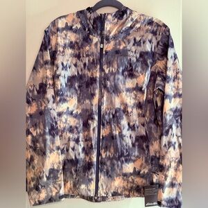 Eddie Bauer Size XL Women Tie Dye 100% Nylon Full Zip Pocket Hood Rain Jacket